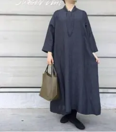 JURGEN LEHL ヨーガンレール 2024SS リネン薄手ワンピース 紺