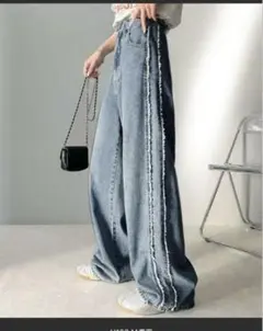 デニムワイドパンツ Mサイドストライプ