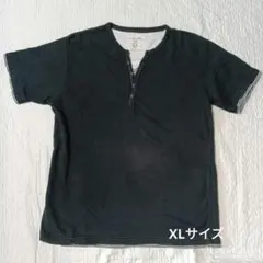 XLサイズ メンズ Tシャツ ブラック ヘンリーネック