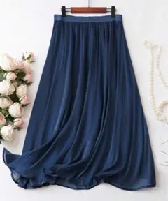 大きいサイズ ロングスカート 4XL ブルー