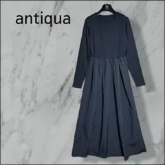 antiqua アンティカ 異素材ドッキングワンピース ブラック