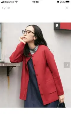 DECOY レッド ニットカーディガン M