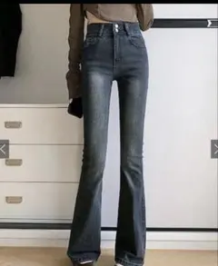 ハイウエスト セミフレア デニムパンツ ネイビー