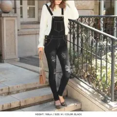 ヴィンテージ風クラッシュデニムスキニーサロペット