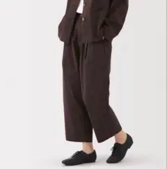無印 MUJI 乾きやすいブロード ワイド テーパードパンツ ダークブラウン