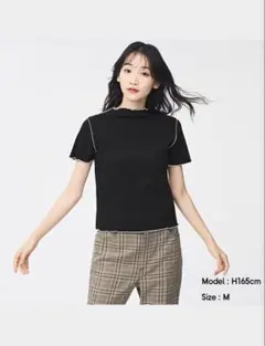 GU リブバイカラーメローコンパクトT ブラック Tシャツ 半袖 黒　Mサイズ