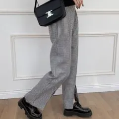 センタースリット千鳥柄セミワイドパンツ