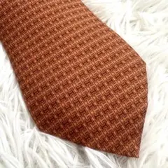 美品✨️ HERMES エルメス H柄 総柄 シルク100 ネクタイ オレンジ