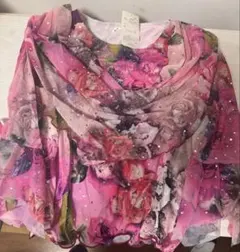 花柄ビジュー付きチュニック M-L ピンク系
