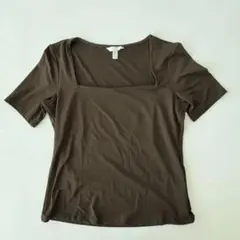 H&M ダークブラウン　スクエアネック　半袖トップスのサムネイル