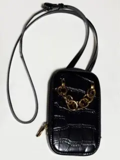 ZARA 合成皮革 スマホ ショルダーバッグ 黒 ブラック