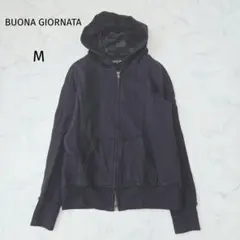 ボナジョルナータ パーカー ブラック M カモフラ フード ダブルジップ パイル