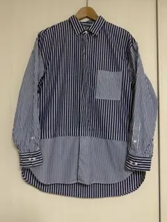 ユニクロ ＋J スーピマコットンオーバーサイズシャツ ストライプ ネイビー L