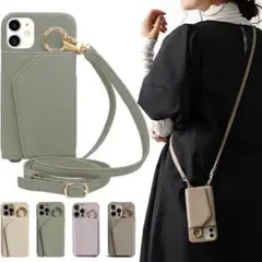 iPhone11 ケース ショルダー ミラー付き カード収納 肩掛け ストラップ
