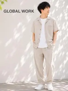 GLOBAL WORK セットアップ 開襟シャツ イージーパンツ グレージュのサムネイル