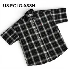 美品 U.S. POLO ASSN チェック 半袖 シャツ ブラック L XL