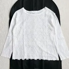 45r レース刺繍 カットソー プルオーバー 長袖 コットン 花柄 カットワーク