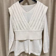 Andsearch アンドサーチ ニットベスト レイヤード アイボリー Mサイズ