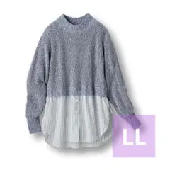 シャツドッキングニット チュニック グレー ストライプ LL