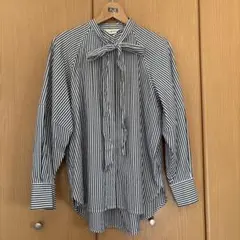 SLOBE citron bow tie shirt ストライプシャツ ブラックのサムネイル