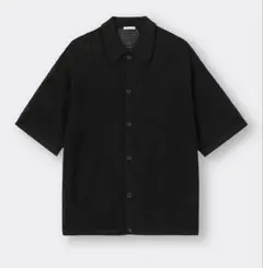 GU ウォッシャブルメッシュニットシャツ　ブラック　M