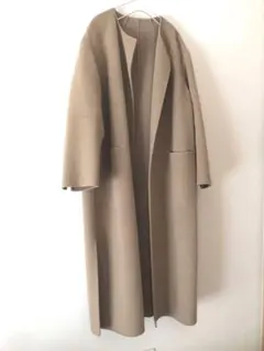ADORE カシミヤ混 2tone リバーロングコート S ベルト ノーカラー