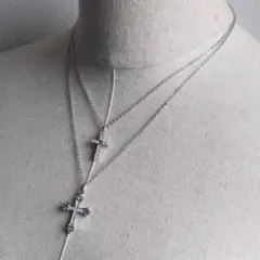 Y2K グランジ ネックレス クロス 十字架 ロザリオ 2連 フェアリーグランジ