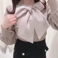 【美品】 evelyn エブリン シフォンリボンリブTP トップス ピンクのサムネイル