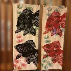 金魚デザイン 手ぬぐい 綿100% 黒
