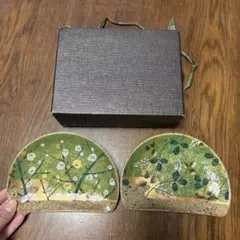 新品未使用　嵯峨野半月銘々皿(箱付き)　2枚　セラミック藍