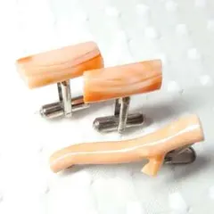 カフス ネクタイピン【M/66】 コーラル　珊瑚　カフリンクス　正装