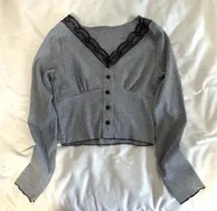 SHEIN グレー レース付き クロップドトップス ワンサイズ