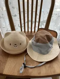 【良品】クマむぎわら帽子とバイカラーハット　2点セット