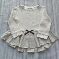 petit main プティマイン アイボリー 裾フリル 長袖チュニック 130