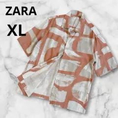 ZARA総柄オープンカラー半袖シャツリネン混開襟 ビッグシルエットXLのサムネイル