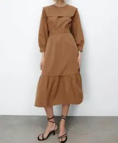 ZARA　ワイドカラーポプリンワンピース
