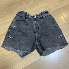 リボン刺繍 デニムショートパンツ