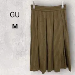 ジーユー バックジップフレアスカート M ブラウン ストラップ柄 膝丈 裏地