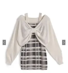 GRLリボンシャギートップス×チェック柄キャミソールミニワンピ [an1705]