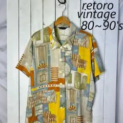 レトロ 80s～90s イタリア製 レイヤードブラウス シャツ M～L オールド 