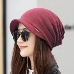 つば付きニット帽 ワッチキャップ 柔らか生地 3way 小顔効果 ヘアバンド