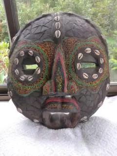 チベタンスカル 木製マスク 木彫り オブジェ 民族美術 ビンテージ