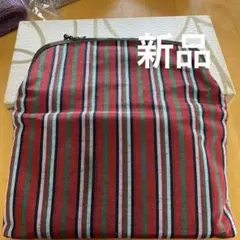 和装ポーチ　ストライプ柄エンジ色
