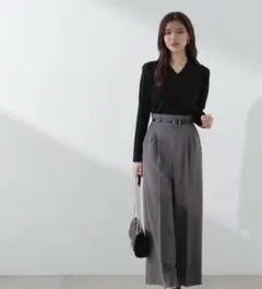 プロポーションボディドレッシング シアー襟付きニット ブラック