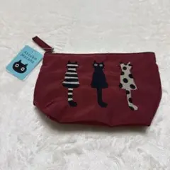 Atsuko Matano 猫デザイン ポーチ レッド　まち付き　日本製のサムネイル