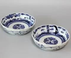 古伊万里　染付輪花なます皿　成化年製 2枚　14.5cm　江戸期