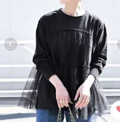 ベーセーストック　チュールレイヤーカットプルオーバー　チュール付き　ロンT