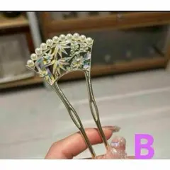 バチ型かんざし和風髪飾り着物和装浴衣セレモニー母親留めそでパール大人可愛い金花式