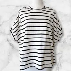 ミズイロインド 前後差 ボーダー ドルマンスリーブ 綿 Tシャツ オーバーサイズ
