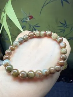 特色⭐️ミャンマー産天然本翡翠　シンプル、珍しい紅➕茶色混色ブレスレット